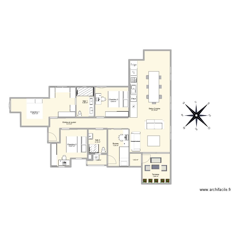 PSJ Atc Option A. Plan de 11 pièces et 110 m2