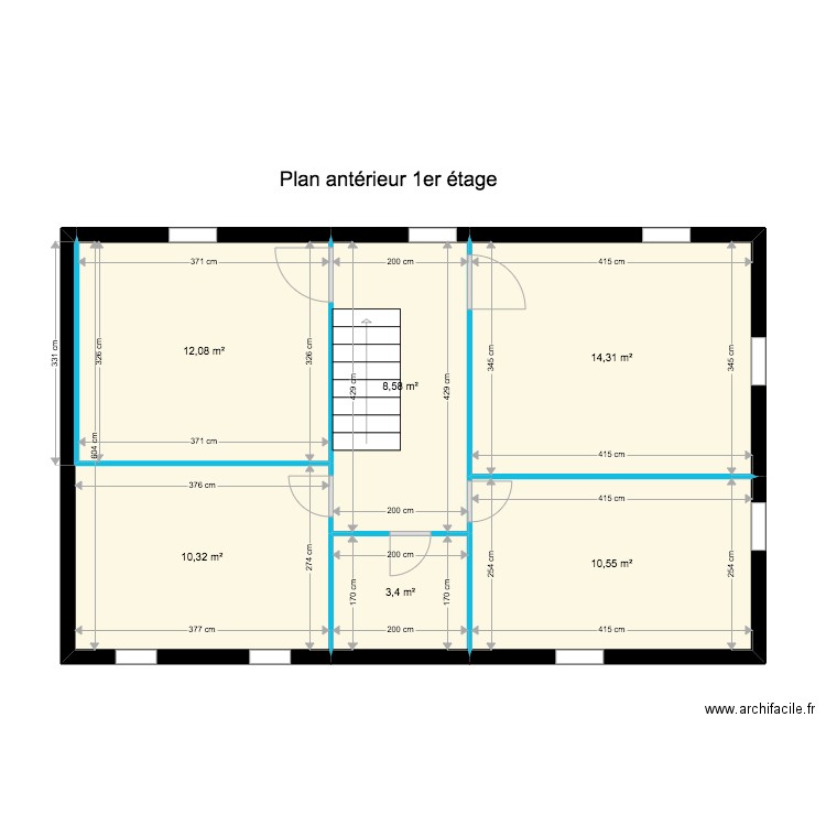 état antérieur 1er étage. Plan de 6 pièces et 59 m2