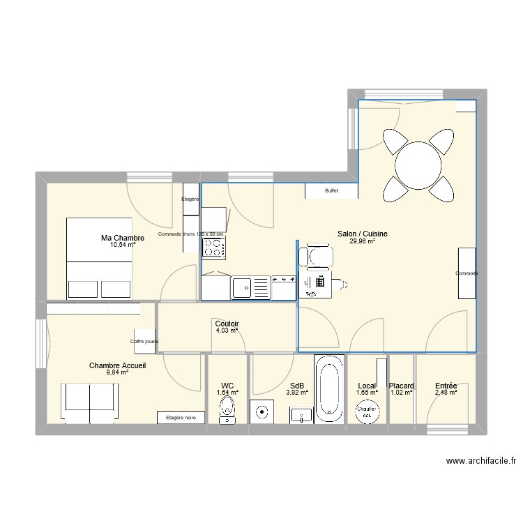 Appartement Papa. Plan de 9 pièces et 65 m2