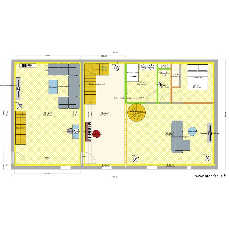 Léna Galiote. Plan de 24 pièces et 238 m2