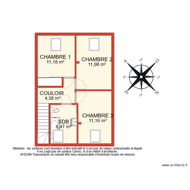 BI 10689 ETAGE. Plan de 6 pièces et 48 m2