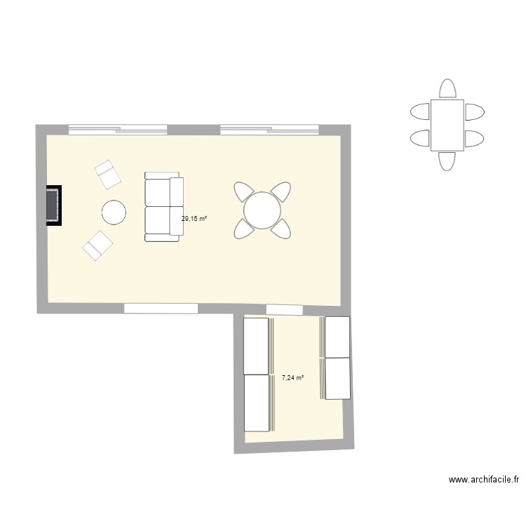 cuisine et salon 3. Plan de 2 pièces et 36 m2