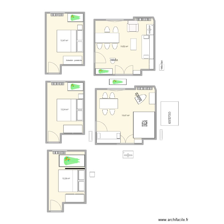 Pdt Wilson par pieces. Plan de 5 pièces et 76 m2