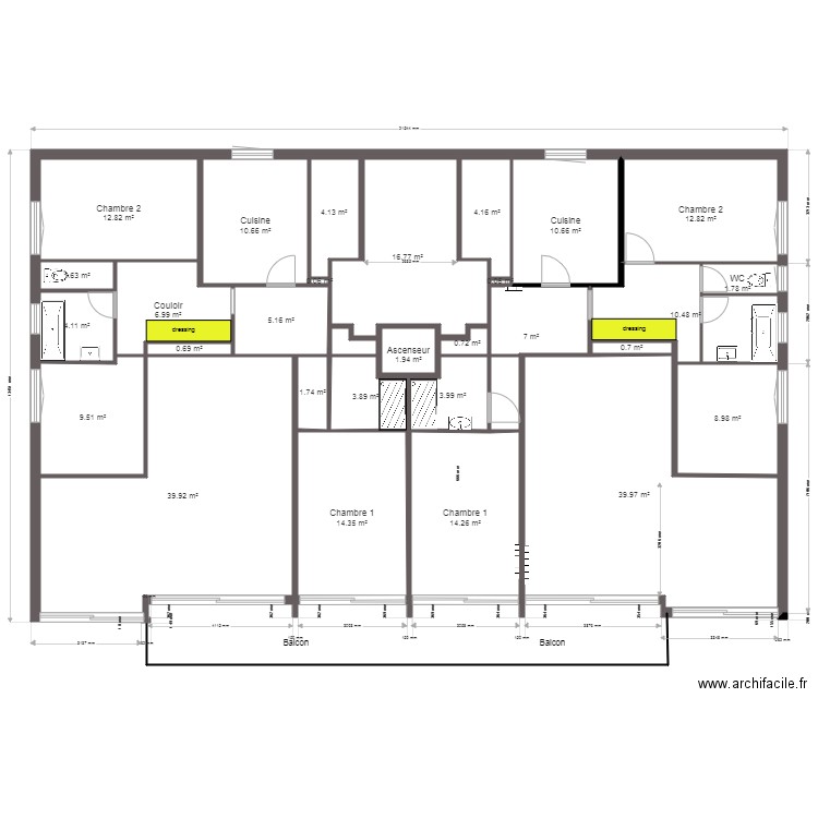 PLAN ETAGE  APPARTEMENT  EST et OUEST LES TENNIS V5. Plan de 29 pièces et 250 m2