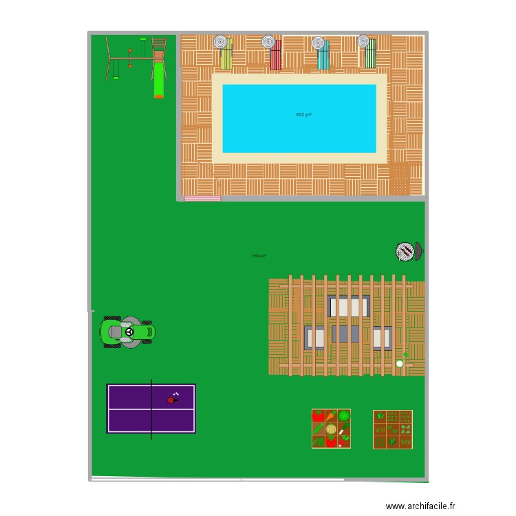 cour arrière . Plan de 1 pièce et 36 m2