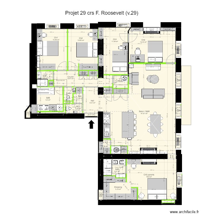 29 crs FR v29. Plan de 44 pièces et 154 m2