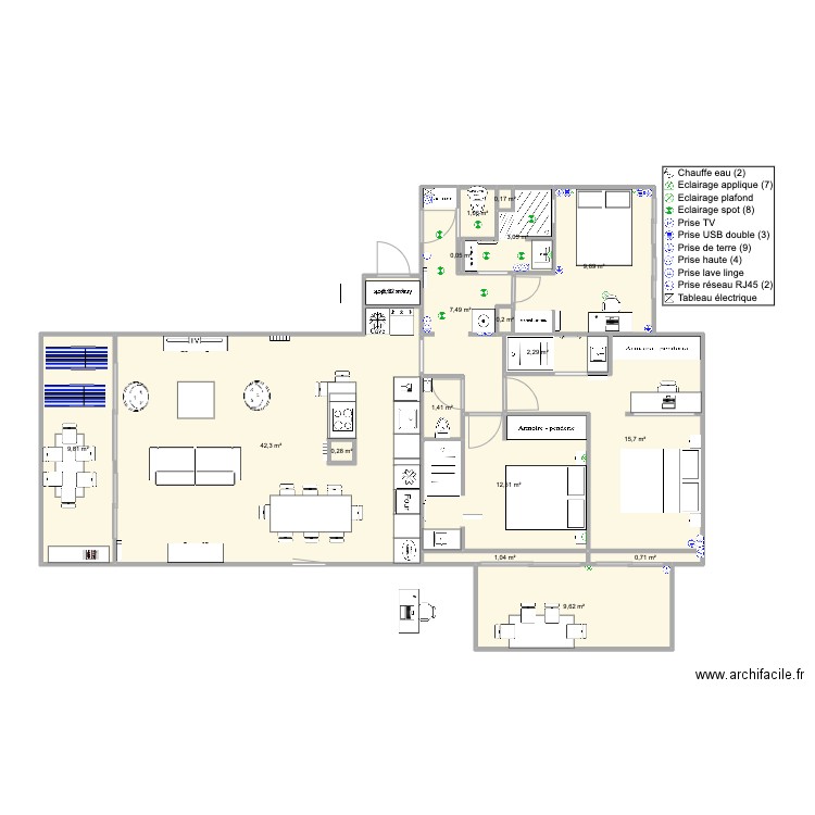 Santa Clara 2 face mer version famille Vtest5. Plan de 18 pièces et 119 m2