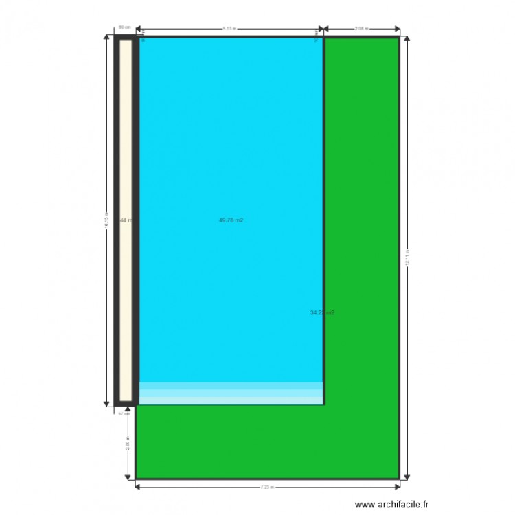 piscine. Plan de 3 pièces et 87 m2