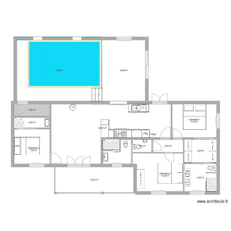 projet 3 Allemagne. Plan de 14 pièces et 144 m2