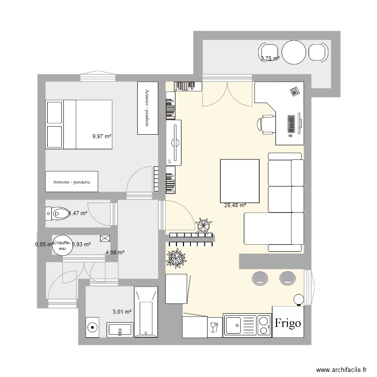 Appart après travaux. Plan de 8 pièces et 50 m2