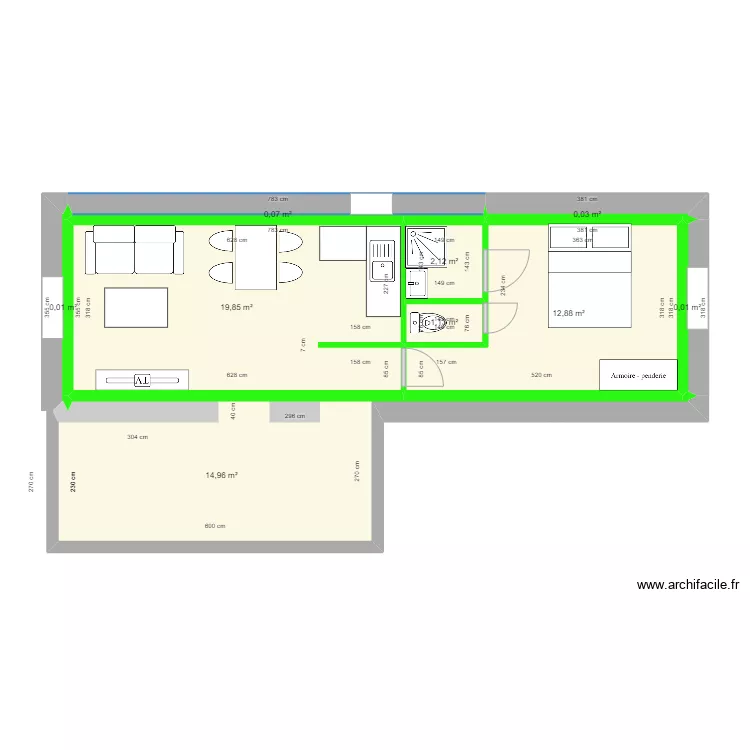 1er &eacute;tage chambre &agrave; droite - m&eacute;trage. Plan de 