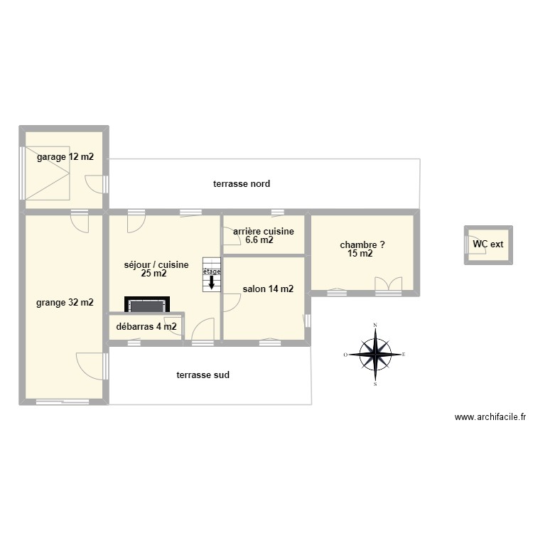 rdc Sabatier. Plan de 8 pièces et 108 m2