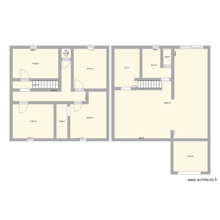 Etage terminus modifié au 26 oct. Plan de 13 pièces et 133 m2