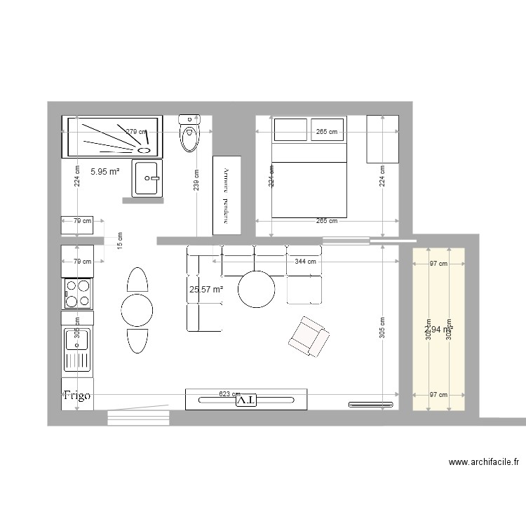 Studio 32m2 NVELLE VERSION CHAMBRE. Plan de 0 pièce et 0 m2