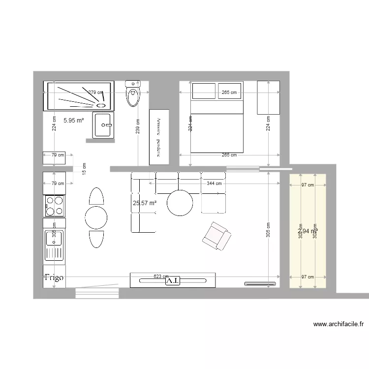 Studio 32m2 NVELLE VERSION CHAMBRE. Plan de Studio 32m2 NVELLE VERSION CHAMBRE. Plan de