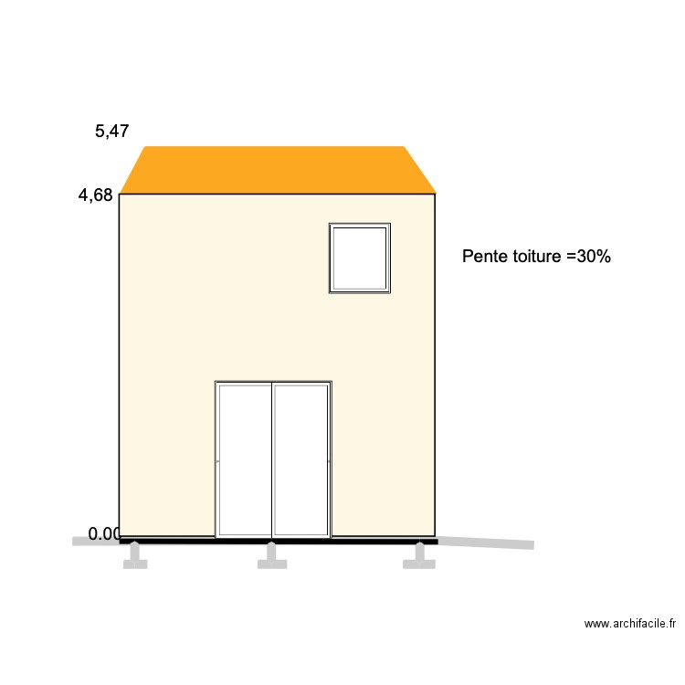 DP4 façade sud. Plan de 1 pièce et 2 m2