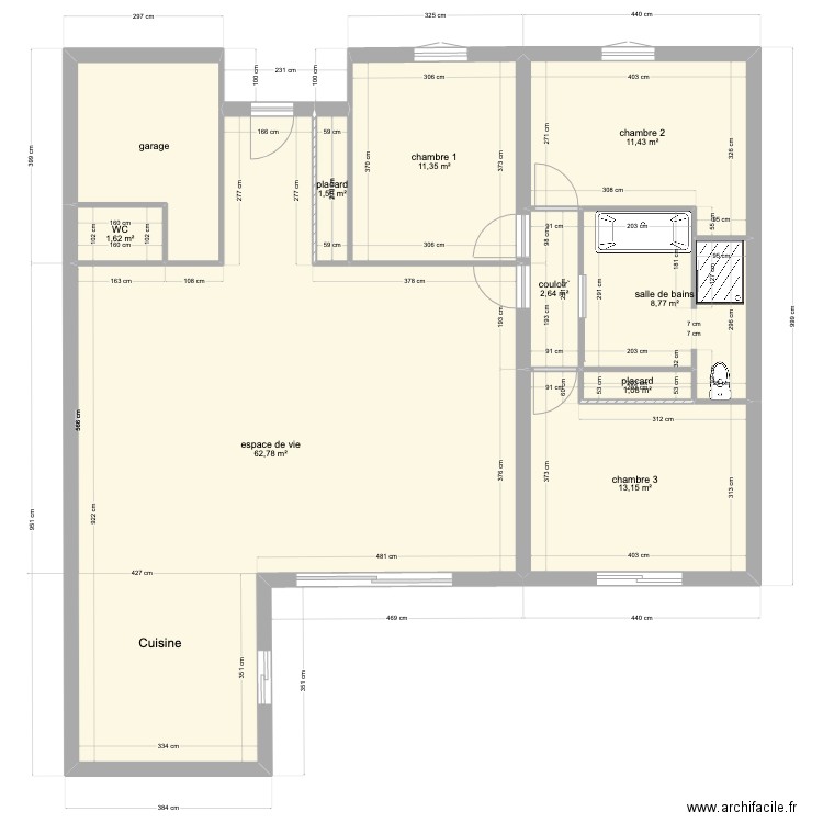 vallon. Plan de 11 pièces et 130 m2