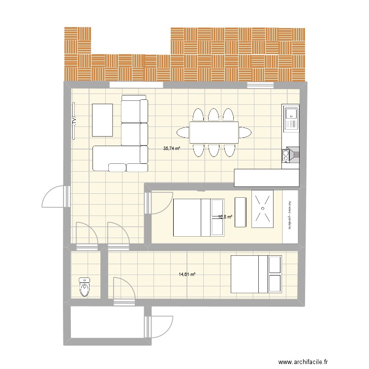 maison. Plan de 3 pièces et 61 m2