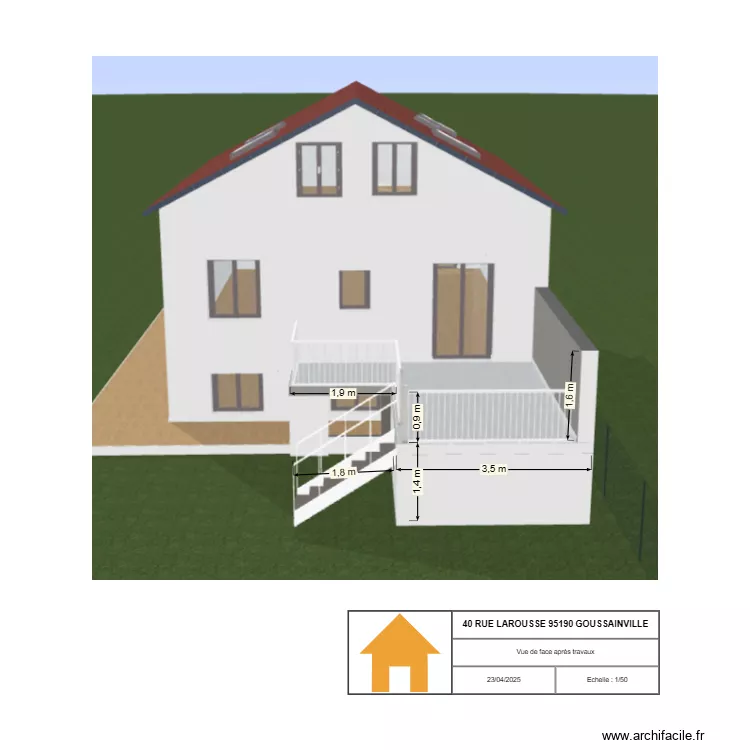 Vue de face après travaux cotée. Plan de Vue de face après travaux cotée. Plan de