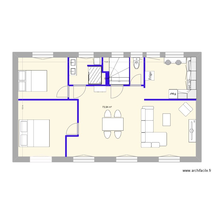 etage pessac. Plan de 2 pièces et 76 m2