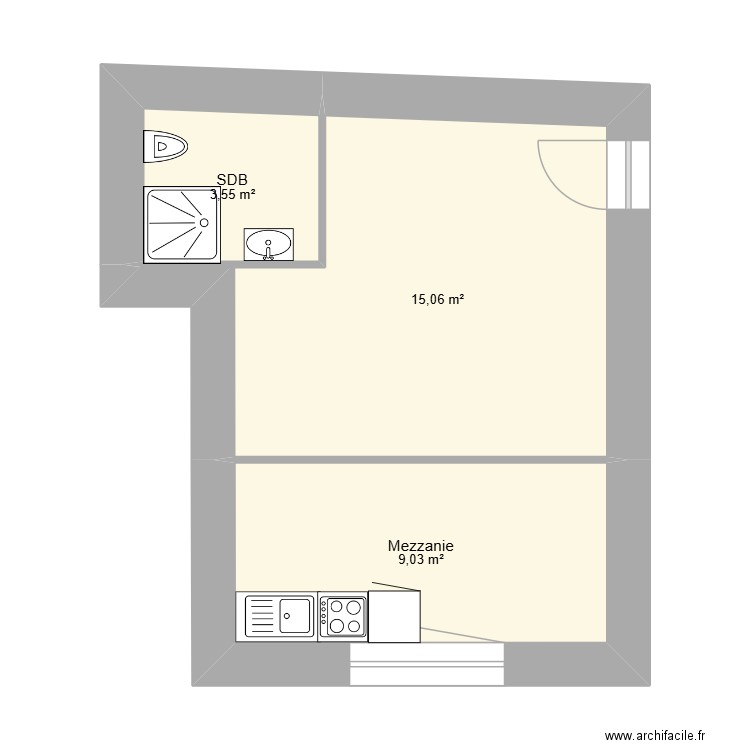 appart 3. Plan de 3 pièces et 28 m2