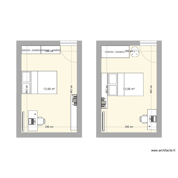 Chambre - Plan 2 pièces 27 m2 dessiné par ClaraAB