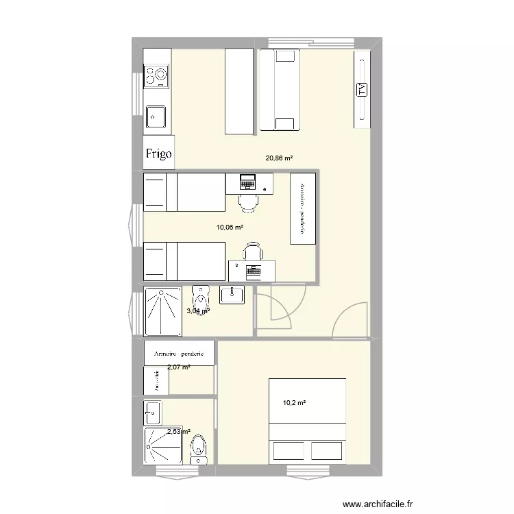 T3 50M&sup2;. Plan de 6  et 49 m²
