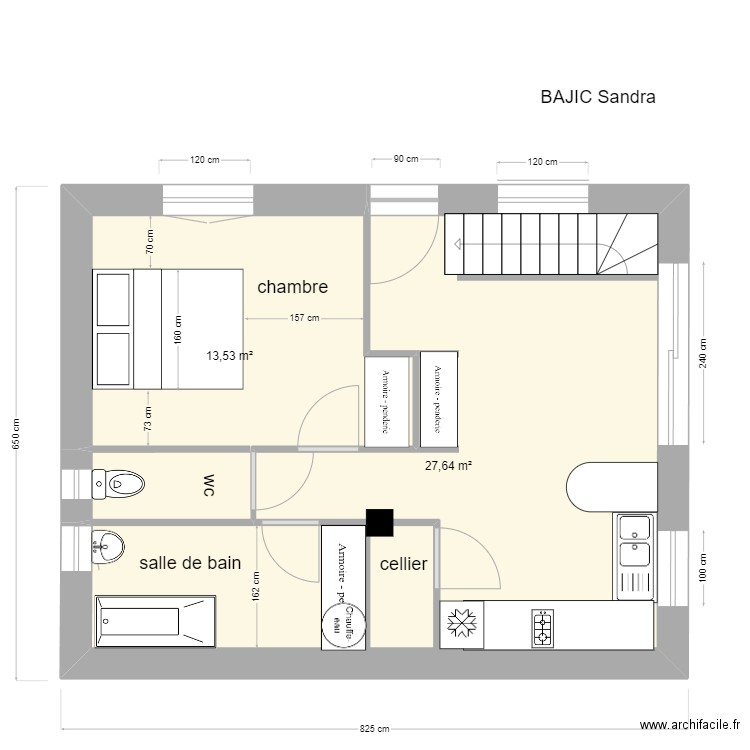 RdC Chambre SALON CUISINE 127 02 2020 20. Plan de 2 pièces et 41 m2