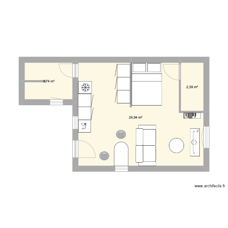 Studio Maison cour. Plan de 3 pièces et 31 m2