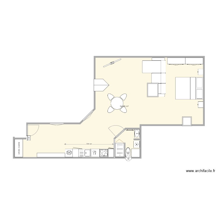 34 St Honoré  6eme D. Plan de 2 pièces et 57 m2