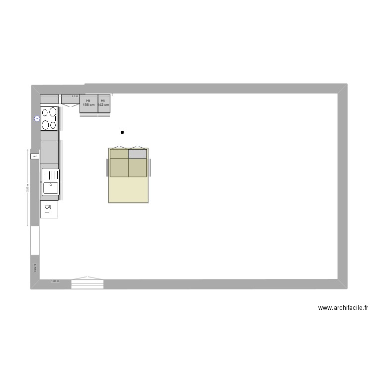 projet cuisine. Plan de 1 pièce et 2 m2