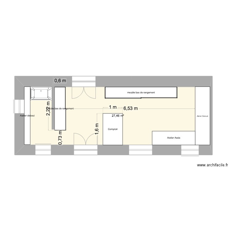 atelier. Plan de 1 pièce et 27 m2