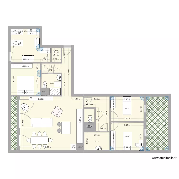 Appart Issy. Plan de 12  et 121 m²