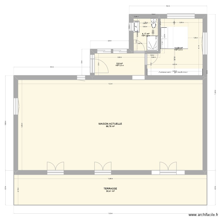 Agrandissement  - Version réduite - Solution 2. Plan de 5 pièces et 141 m2