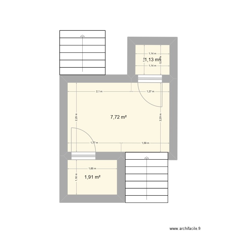 palier intermédiaire. Plan de 3 pièces et 11 m2