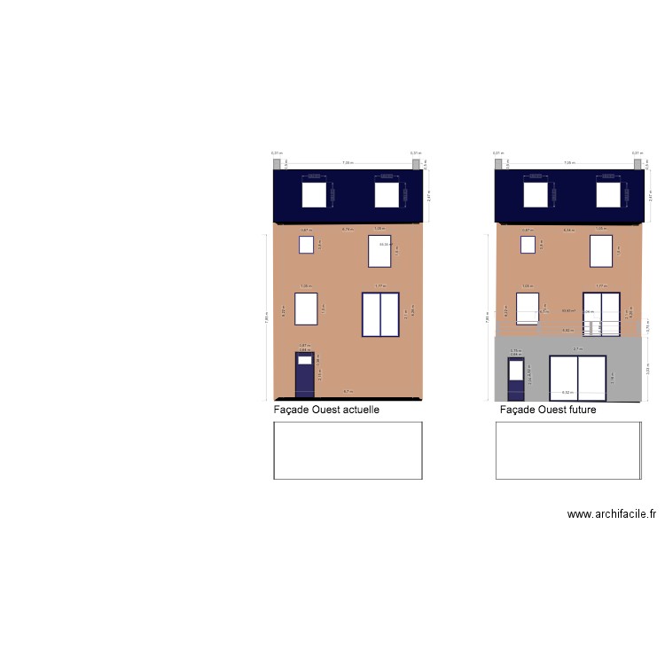 Façade Ouest Diderot. Plan de 2 pièces et 109 m2