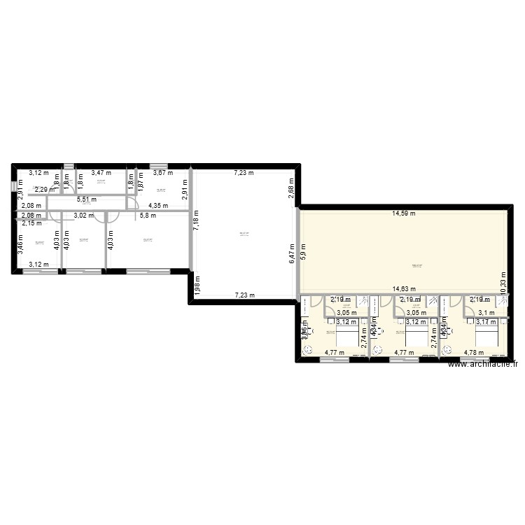 chambres. Plan de 16 pièces et 295 m2
