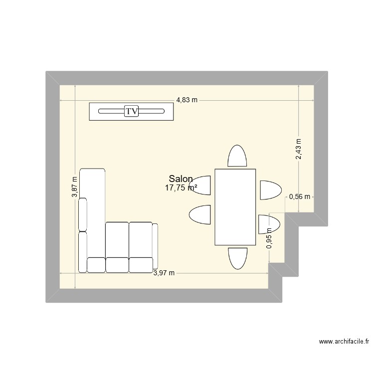 salon. Plan de 1 pièce et 18 m2