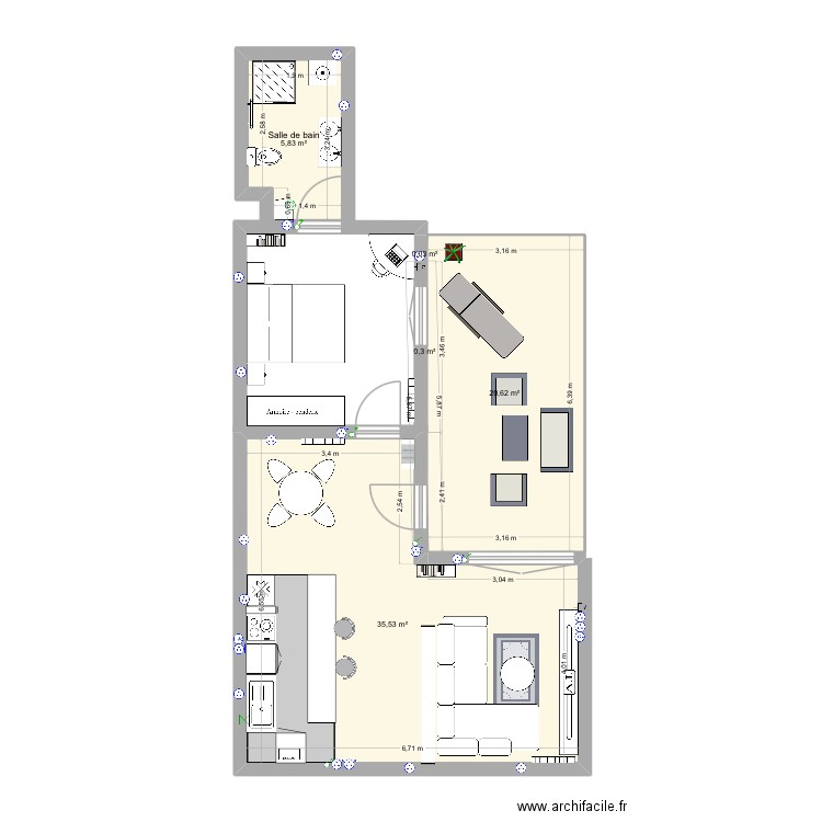 Appart bordeaux revu. Plan de 5 pièces et 62 m2