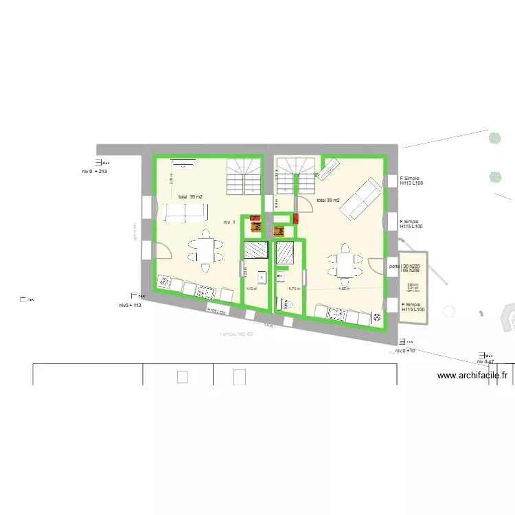 grange etage. Plan de 66  et 1078 m²