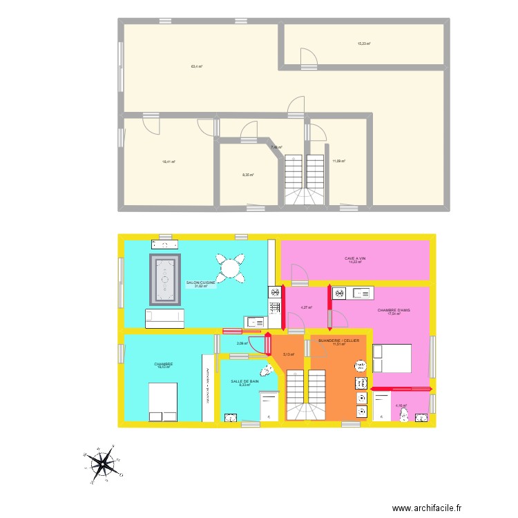 Appartement 1. Plan de 16 pièces et 241 m2