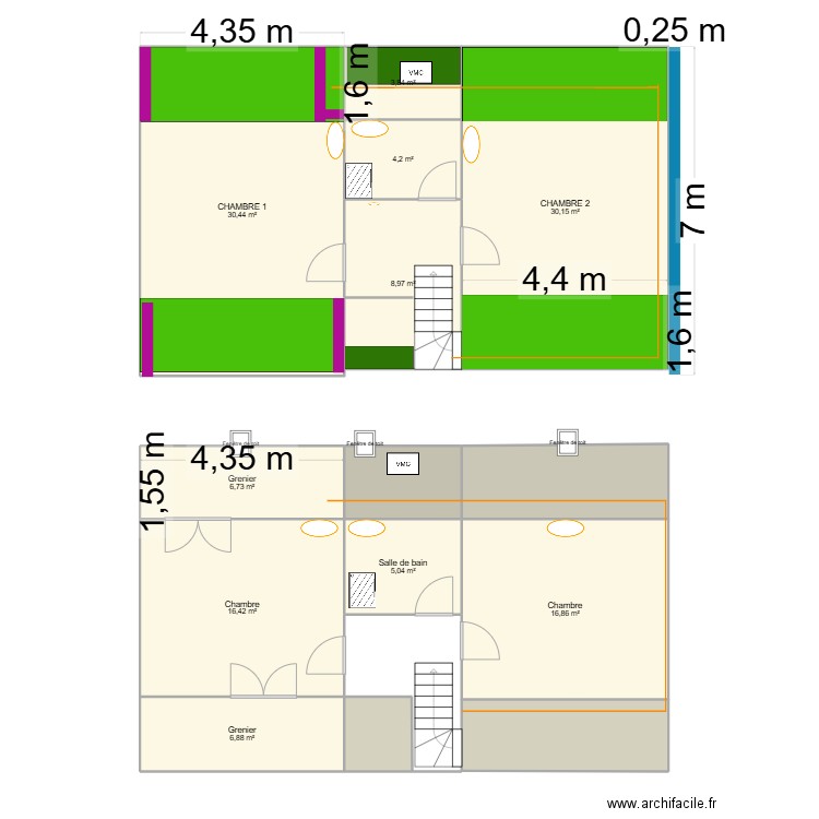 KC - Etage. Plan de 14 pièces et 149 m2