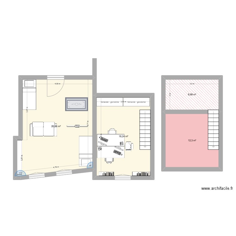 chambre garçon. Plan de 4 pièces et 66 m2