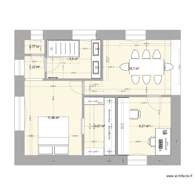Manon RDC Gauche. Plan de 7 pièces et 43 m2
