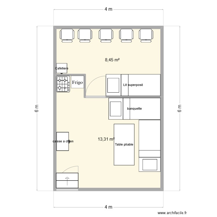 hutte plan. Plan de 2 pièces et 22 m2