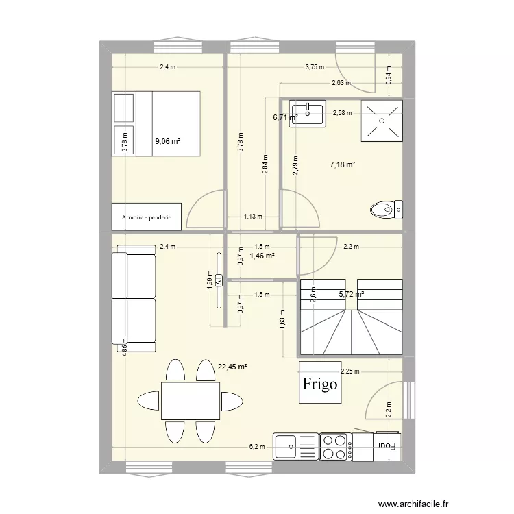 Andr&eacute; new. Plan de 6  et 53 m²