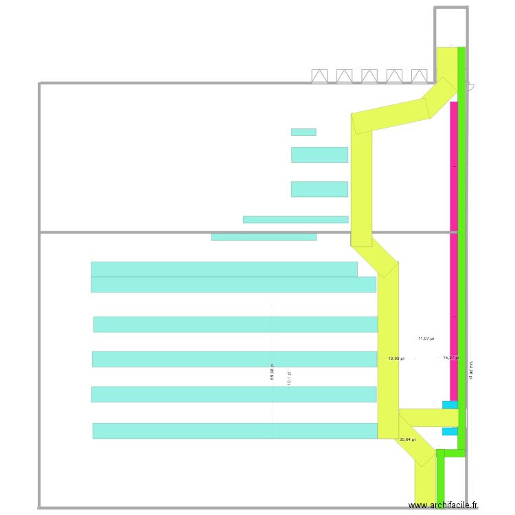 passage actuel. Plan de 1 pièce et 58 m2