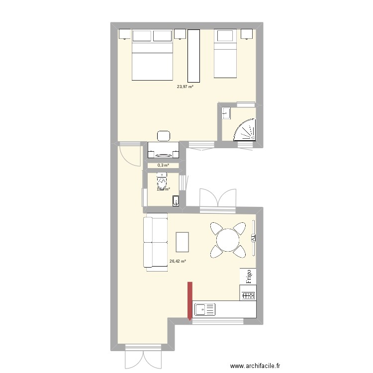 air bnb RC. Plan de 4 pièces et 52 m2