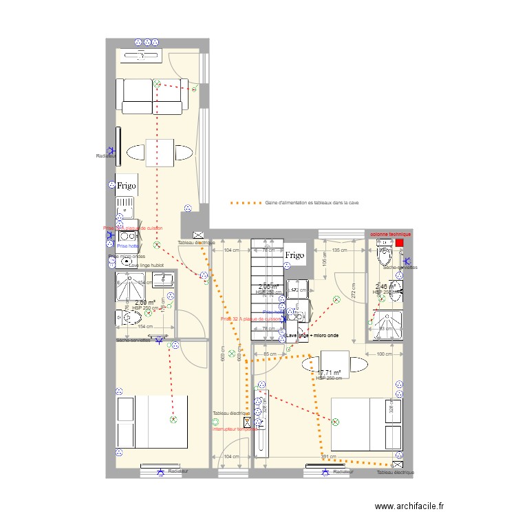 CHEREL BLOIS AMENAGEMENT RDC ELECTRICITE. Plan de 8 pièces et 54 m2