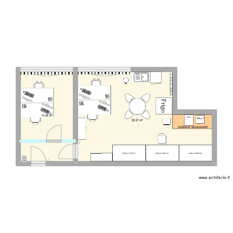 projet_bureau-V1. Plan de 2 pièces et 44 m2